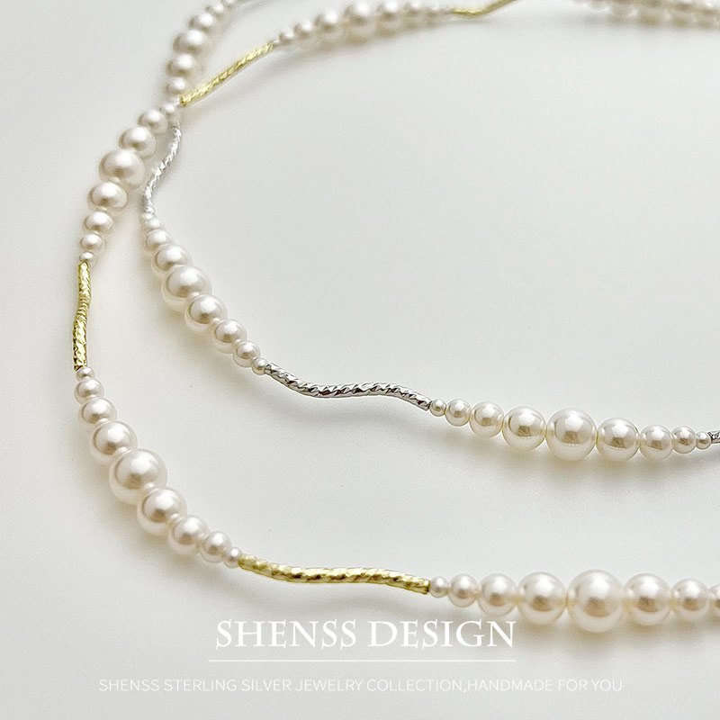 Pearl Necklace Set - قلادة قصيرة من اللؤلؤ المقلد مطلي