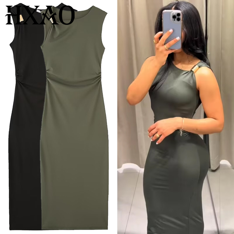 Women'S Green Formal Wear - فساتين HXAO النسائية المكشكشة فستان أسود