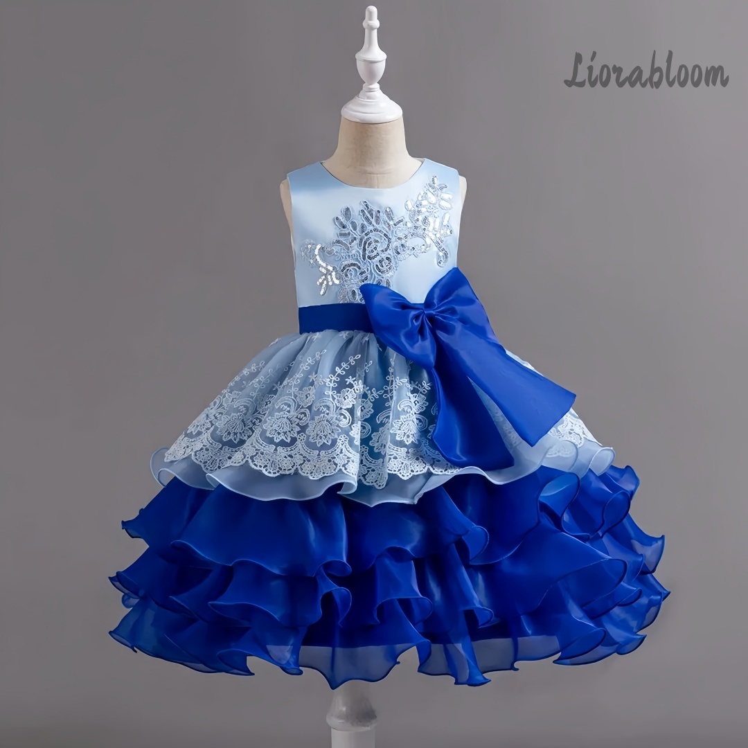 Woman Formal Wear - فستان بناتي أنيق بدون أكمام بفيونكة
