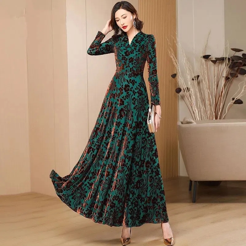 ربيع الخريف جديد الذهب المخملي - مراجعة Women'S Green Formal Wear وسعره