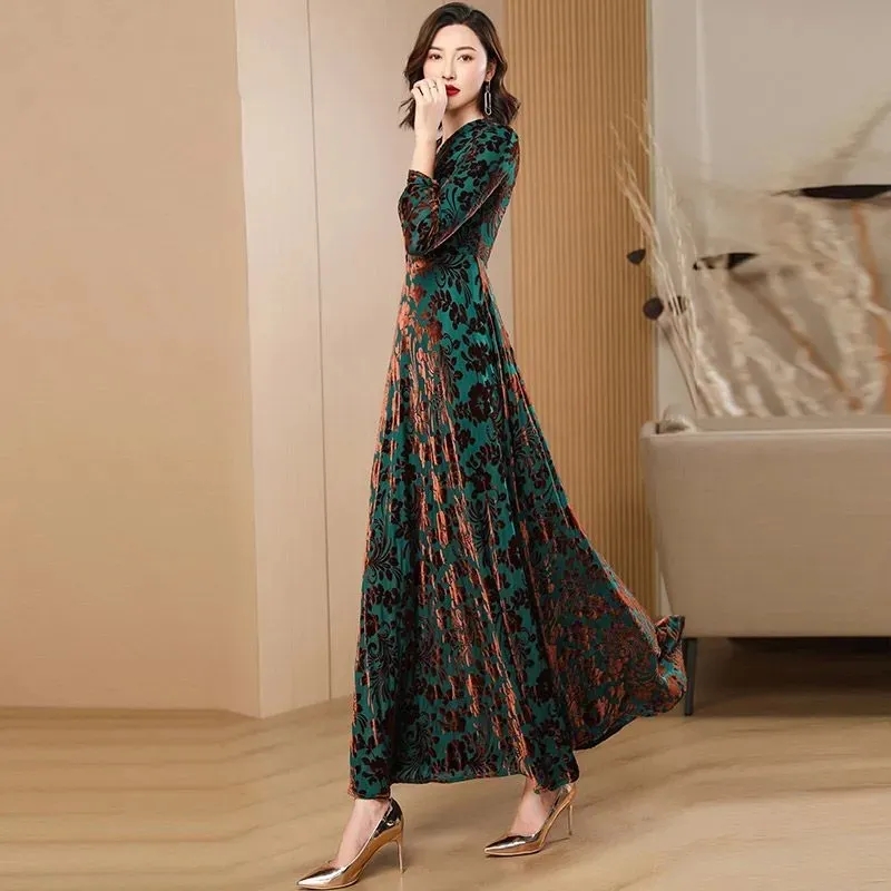 ربيع الخريف جديد الذهب المخملي - مراجعة Women'S Green Formal Wear وسعره