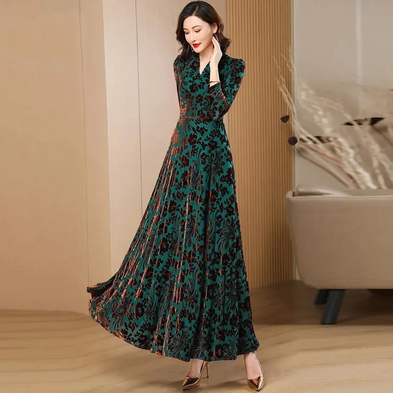 ربيع الخريف جديد الذهب المخملي - مراجعة Women'S Green Formal Wear وسعره