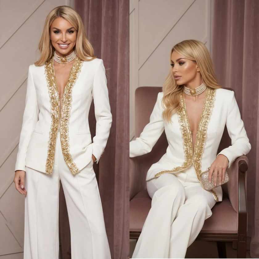 بدلة نسائية من قطعتين مع تطريز - مراجعة Women Formal Wear For Graduation وسعره