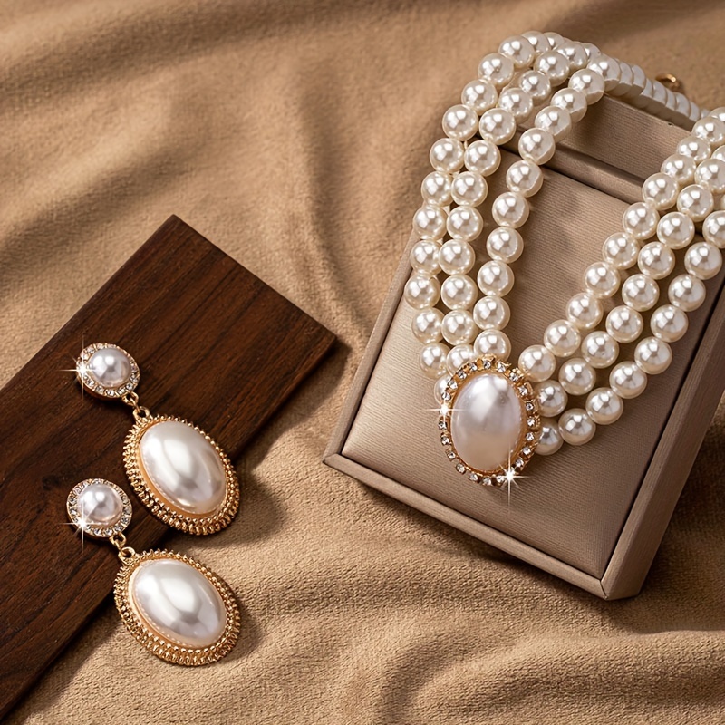 طقم نسائي أنيق يتكون من قلادة  - مراجعة Pearl Necklace Set وسعره