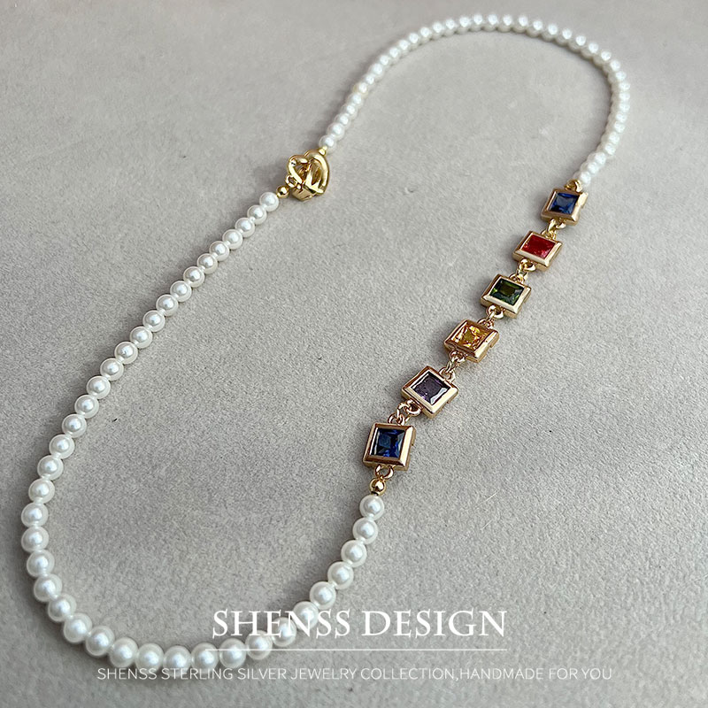 قلادة من الزركون المربعة واللؤ - مراجعة Pearl Necklace Set وسعره