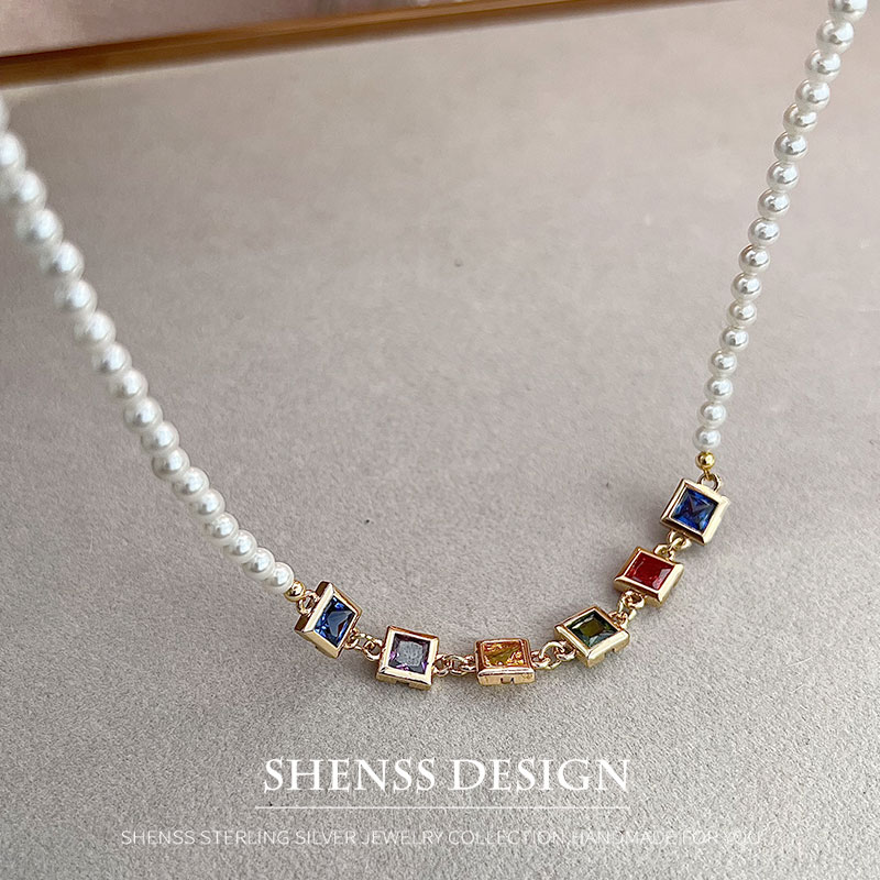 قلادة من الزركون المربعة واللؤ - مراجعة Pearl Necklace Set وسعره