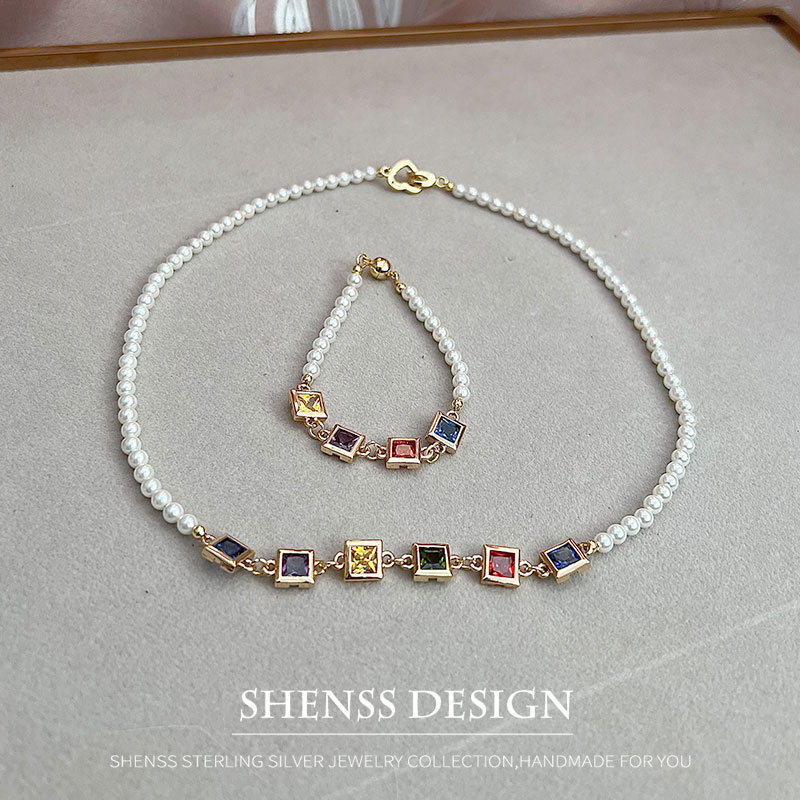 قلادة من الزركون المربعة واللؤ - مراجعة Pearl Necklace Set وسعره